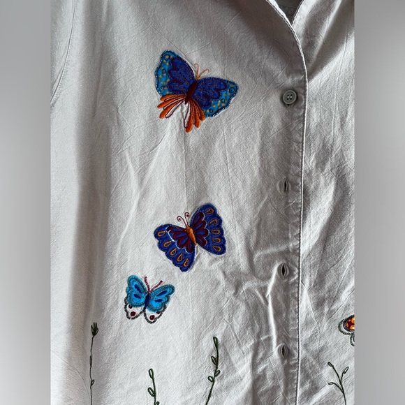 Retro White Stag Butterfly Short Sleeve Cotton Button Up Women’s Medium Tan - Picture 8 of 11